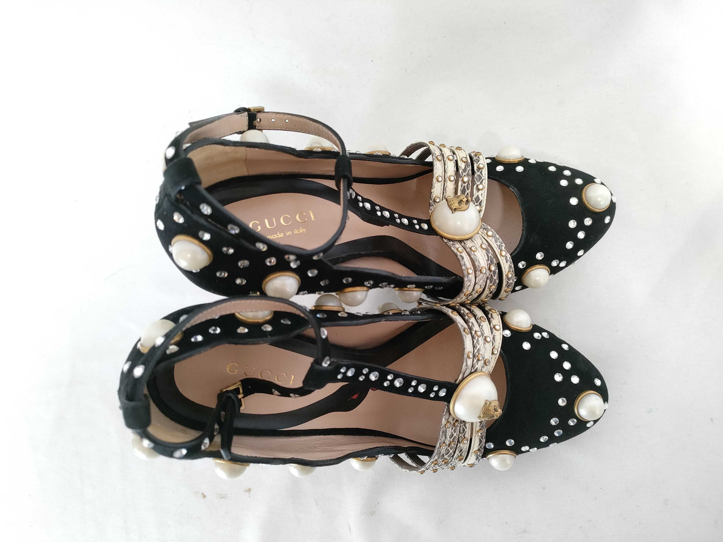 GUCCI GUCCI Tiger Head Python Pumps with Pearls
