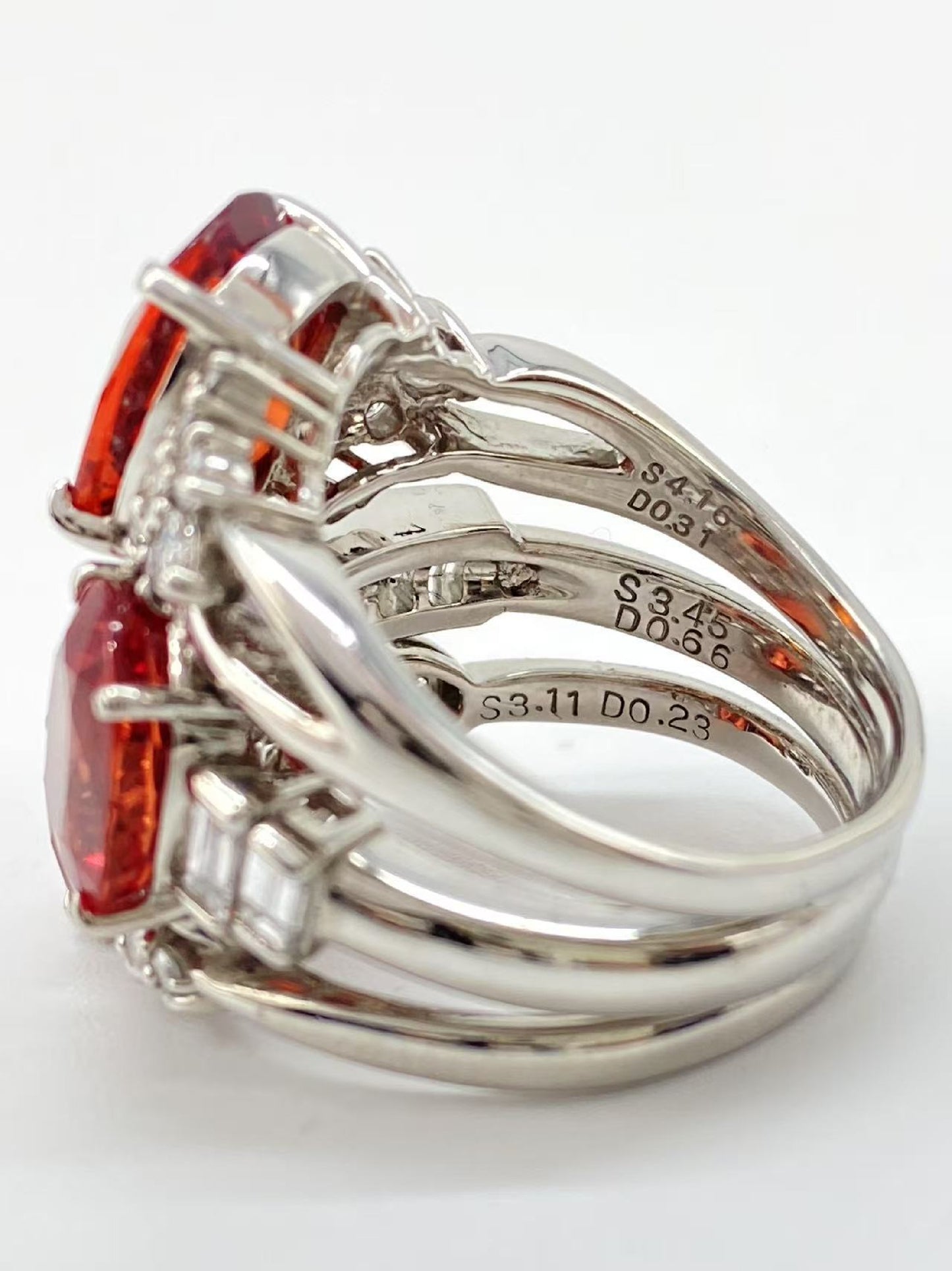 S3.45/4.16/3.11ct D0.66/0.31/0.23ct Pt900 18.8g Ring