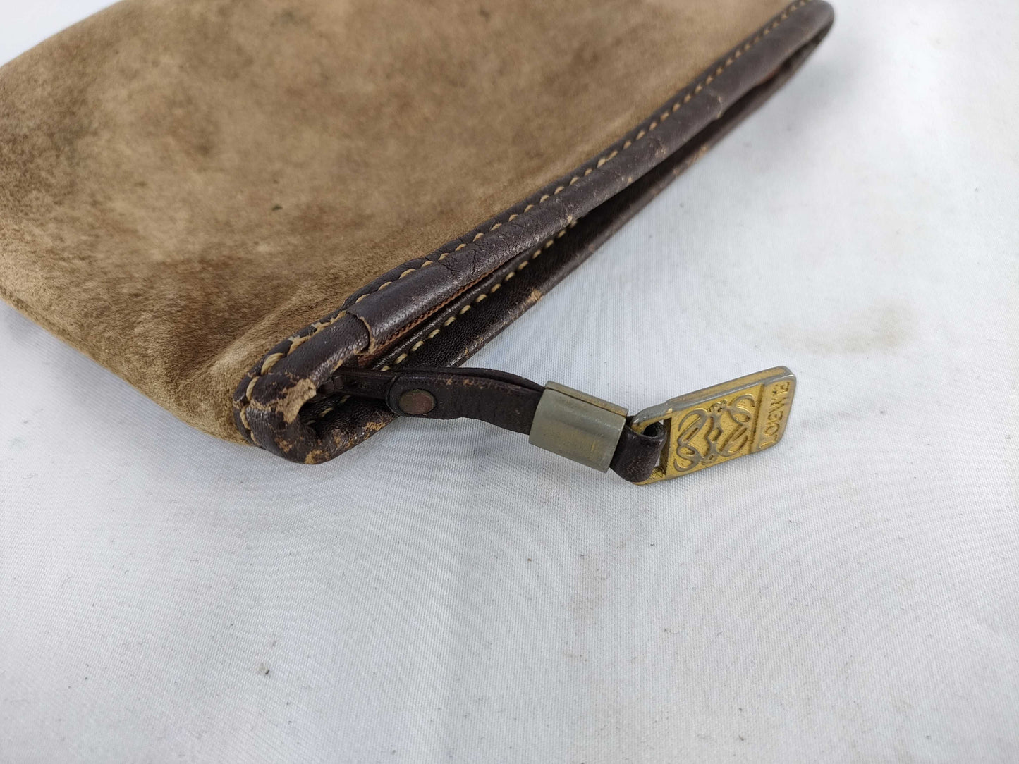 LOEWE Anagram Suede Pouch Brown