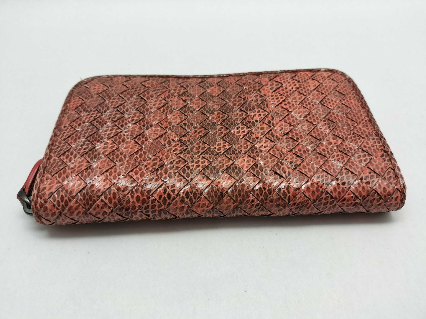 BOTTEGA VENETA Intrecciato Leather Long Wallet with Zip-Around Design, Orange