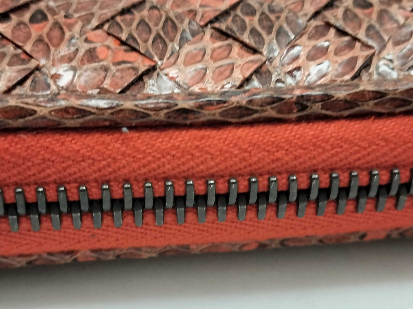 BOTTEGA VENETA Intrecciato Leather Long Wallet with Zip-Around Design, Orange