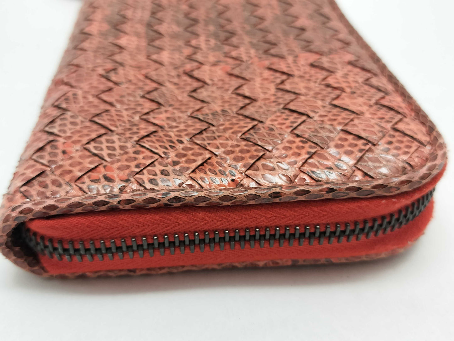 BOTTEGA VENETA Intrecciato Leather Long Wallet with Zip-Around Design, Orange