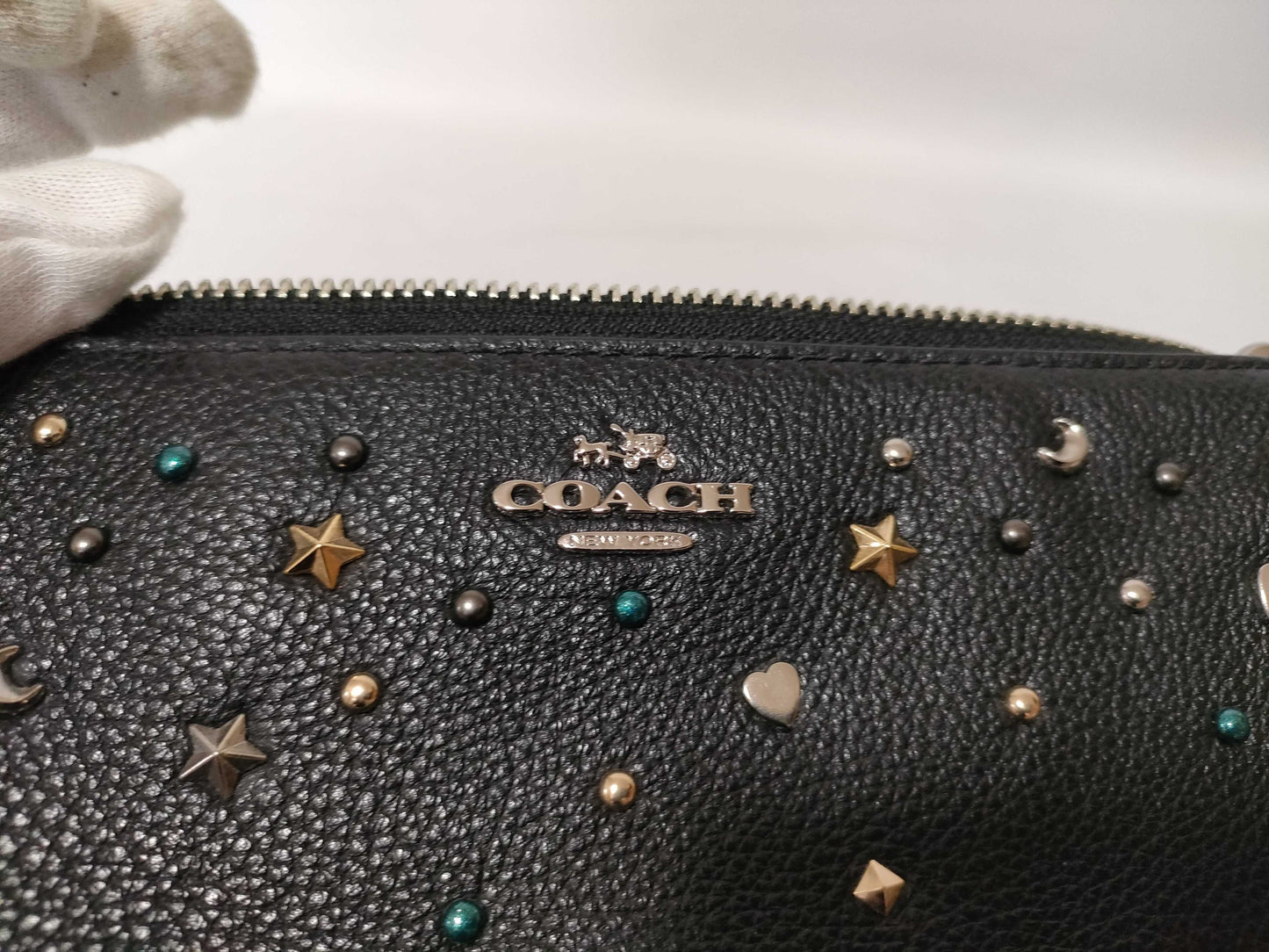 COACH Studded Leather One-Shoulder Bag F23595 Black Shoulder Bag
