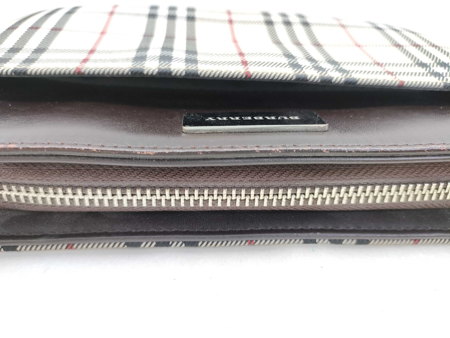 BURBERRY Check Pattern Nylon Canvas and Leather Shoulder Bag, Ivory and Brown