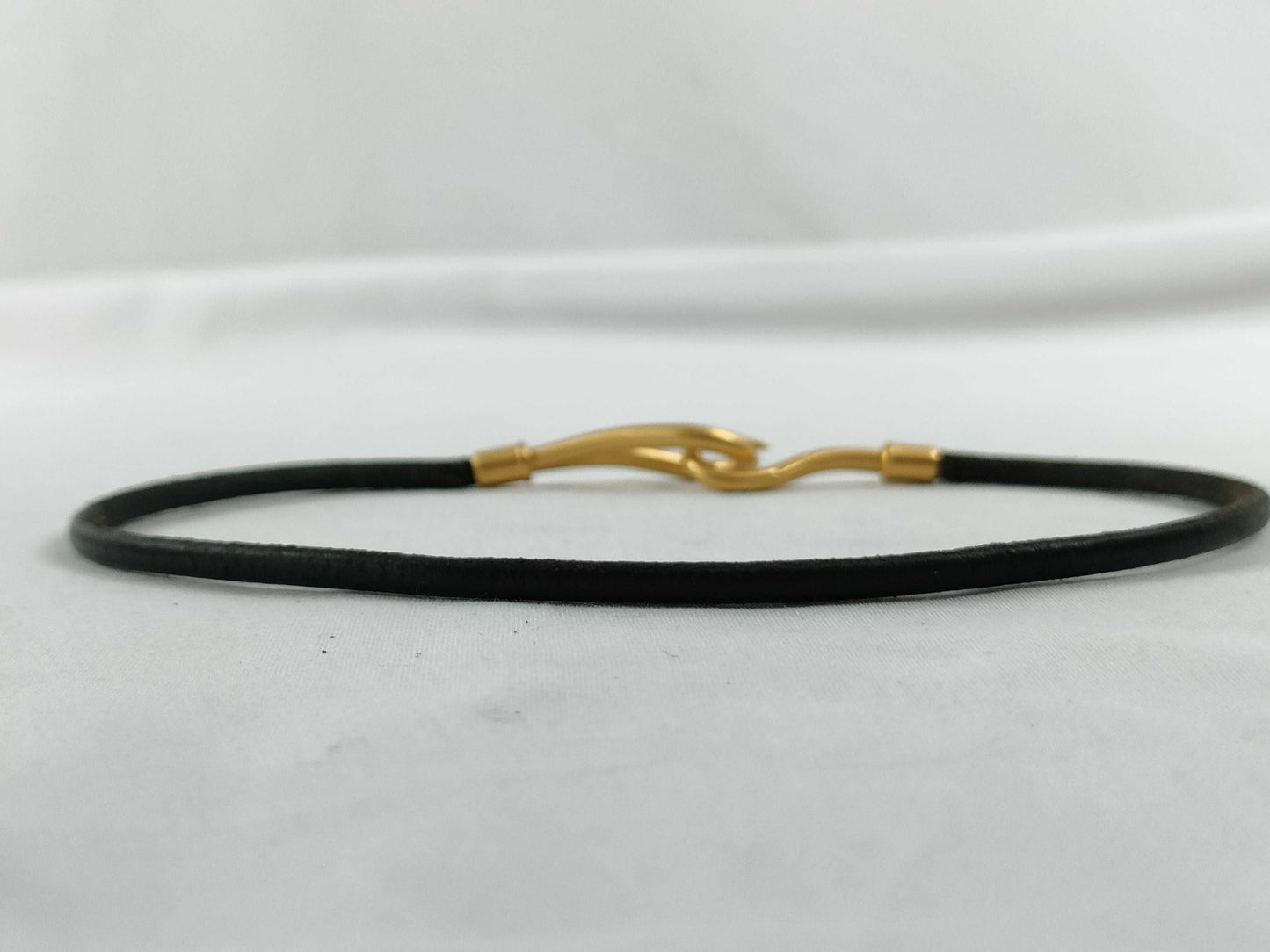 HERMES Jumbo Choker Leather x GP Dark Brown x Gold Necklace
