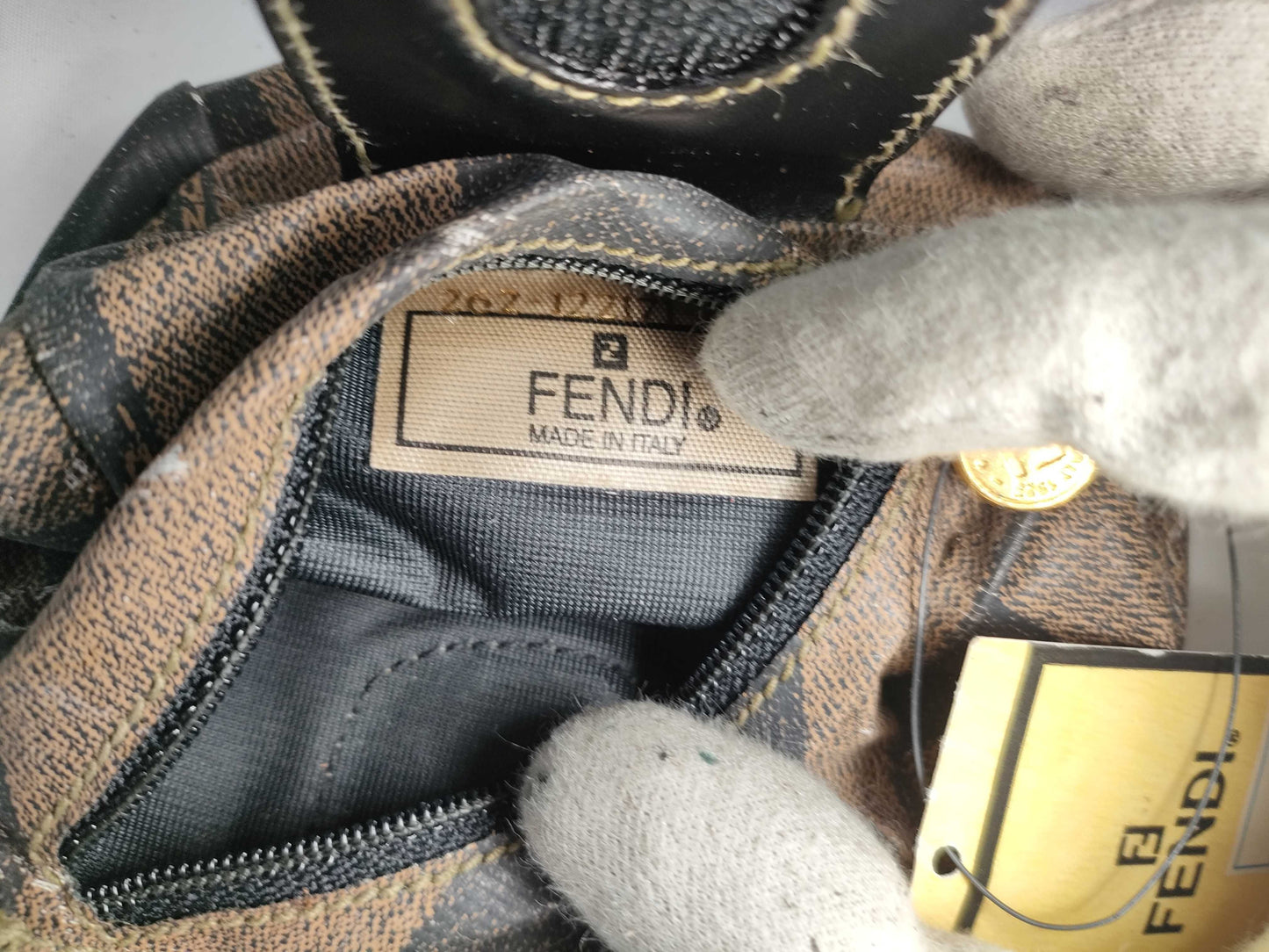 FENDI Pecan Print PVC Pouch 262-122171-068 Khaki x Black Pouch