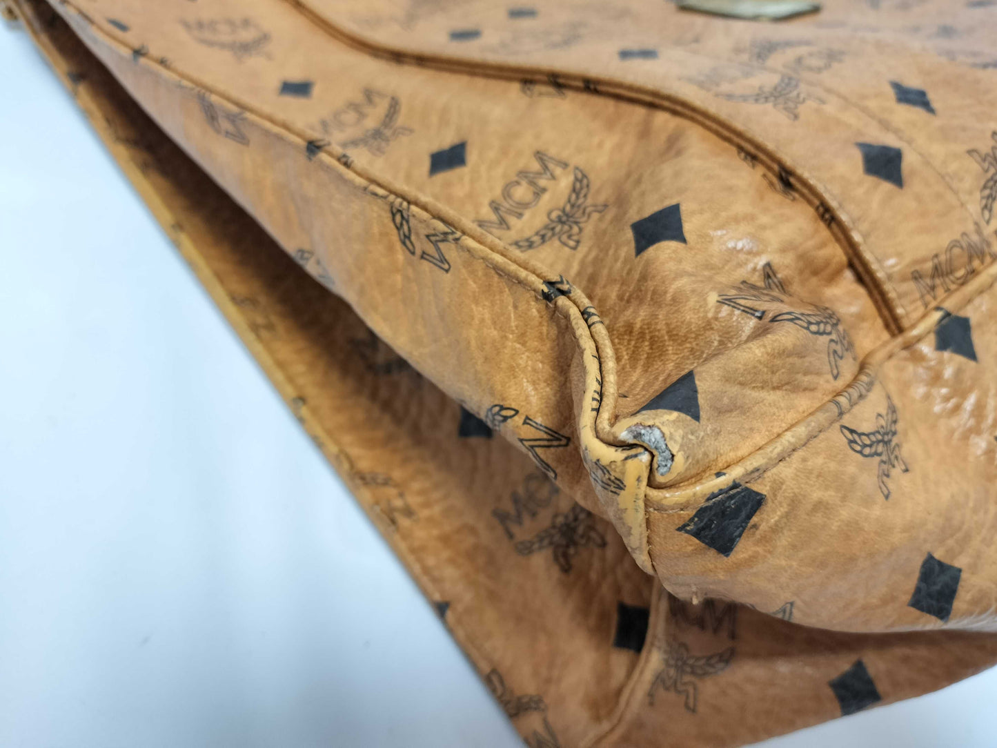 MCM Visetos Leather Shoulder Bag in Camel
