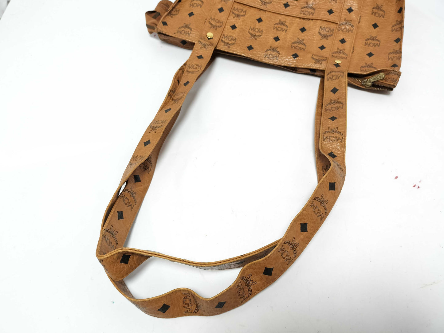 MCM Visetos Leather Shoulder Bag in Camel