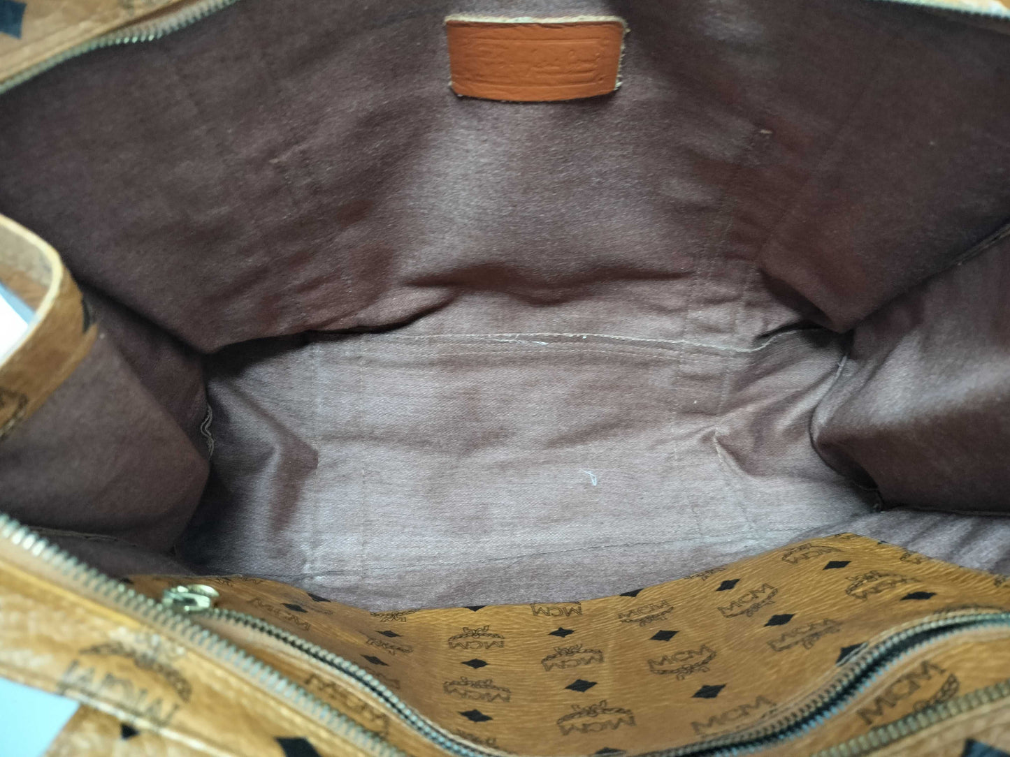 MCM Visetos Leather Shoulder Bag in Camel