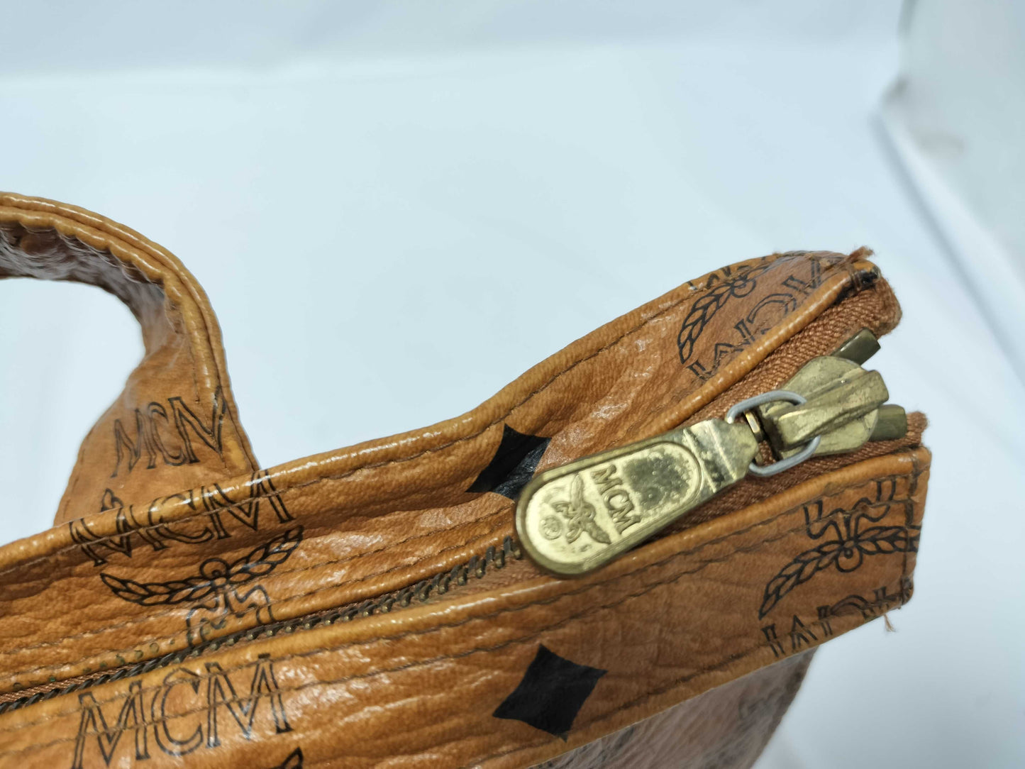 MCM Visetos Leather Shoulder Bag in Camel