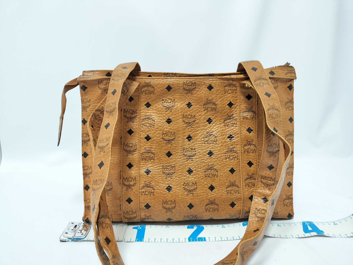 MCM Visetos Leather Shoulder Bag in Camel