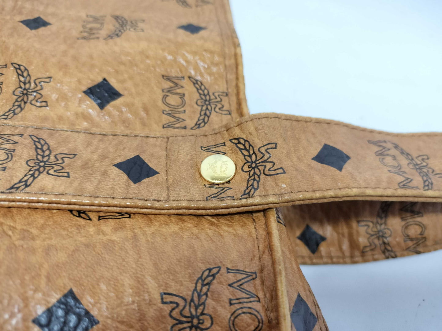 MCM Visetos Leather Shoulder Bag in Camel