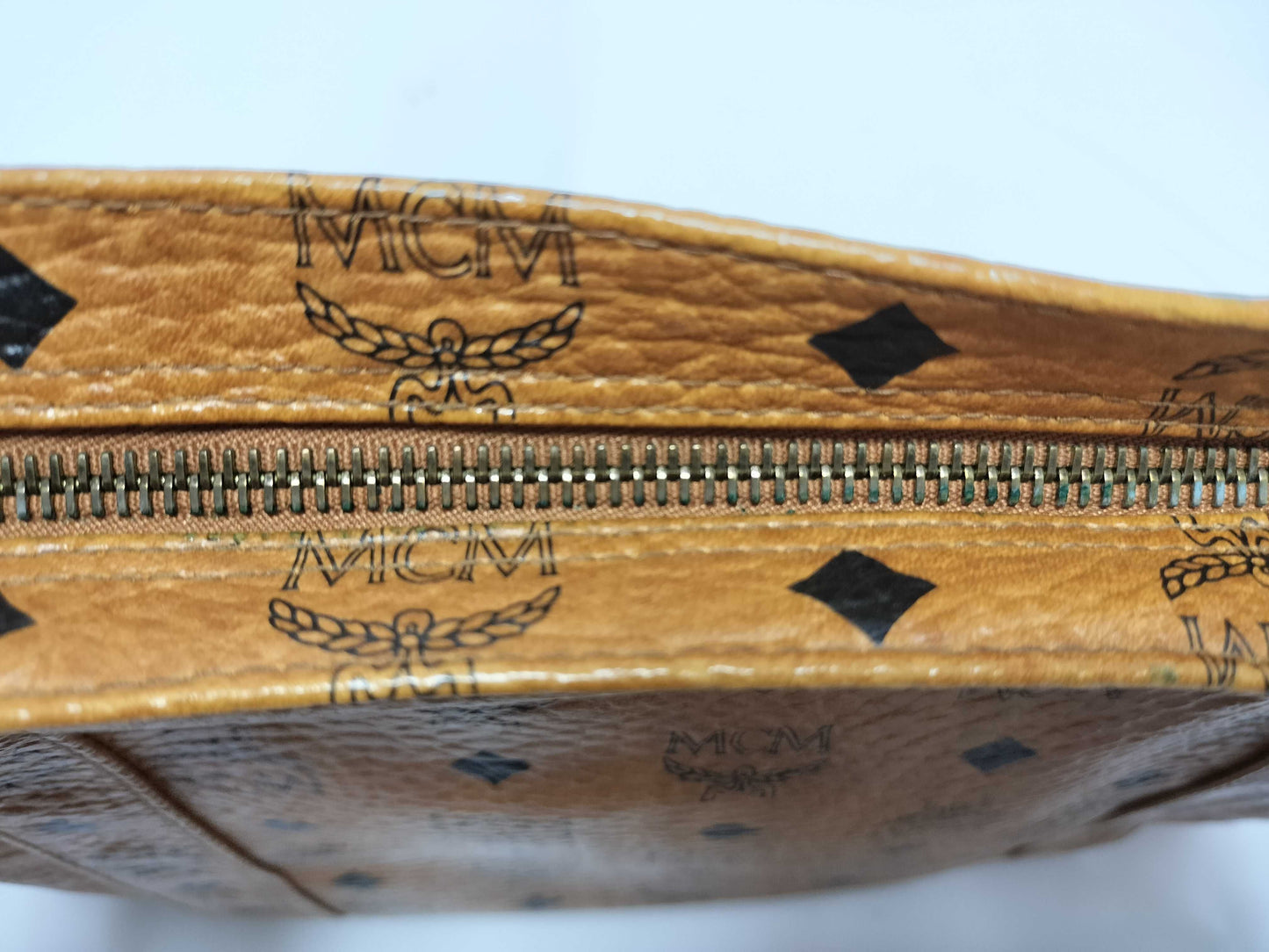 MCM Visetos Leather Shoulder Bag in Camel