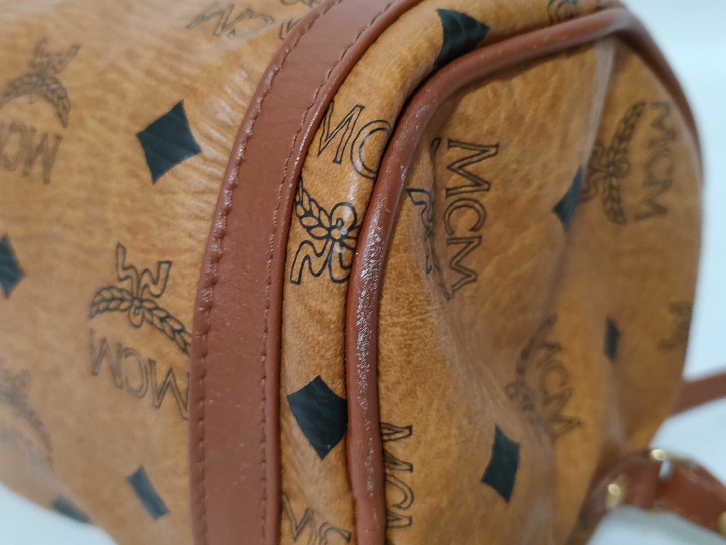 MCM Visetos Leather Shoulder Bag in Camel