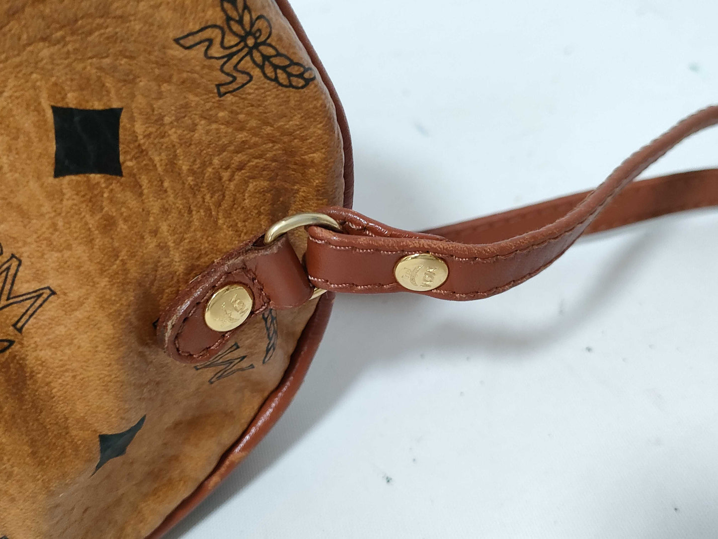 MCM Visetos Leather Shoulder Bag in Camel