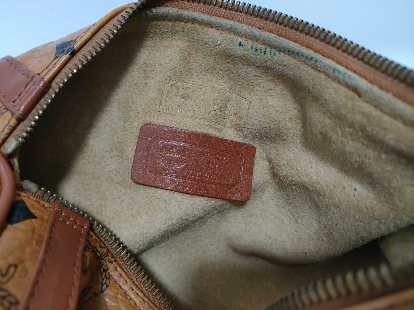 MCM Visetos Leather Shoulder Bag in Camel