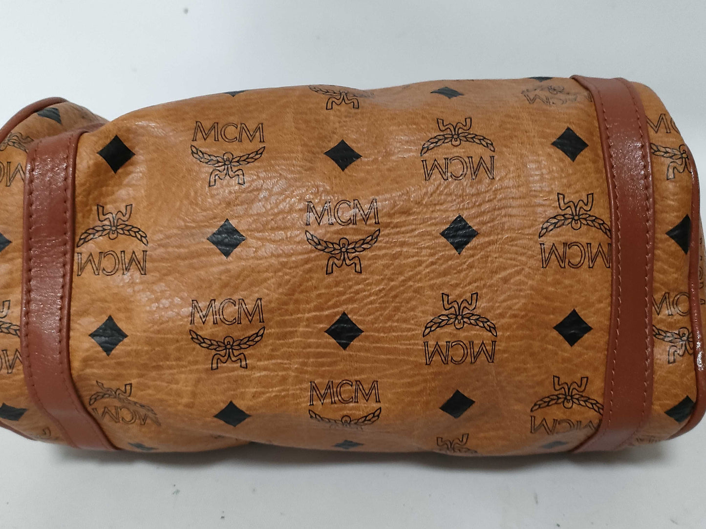 MCM Visetos Leather Shoulder Bag in Camel