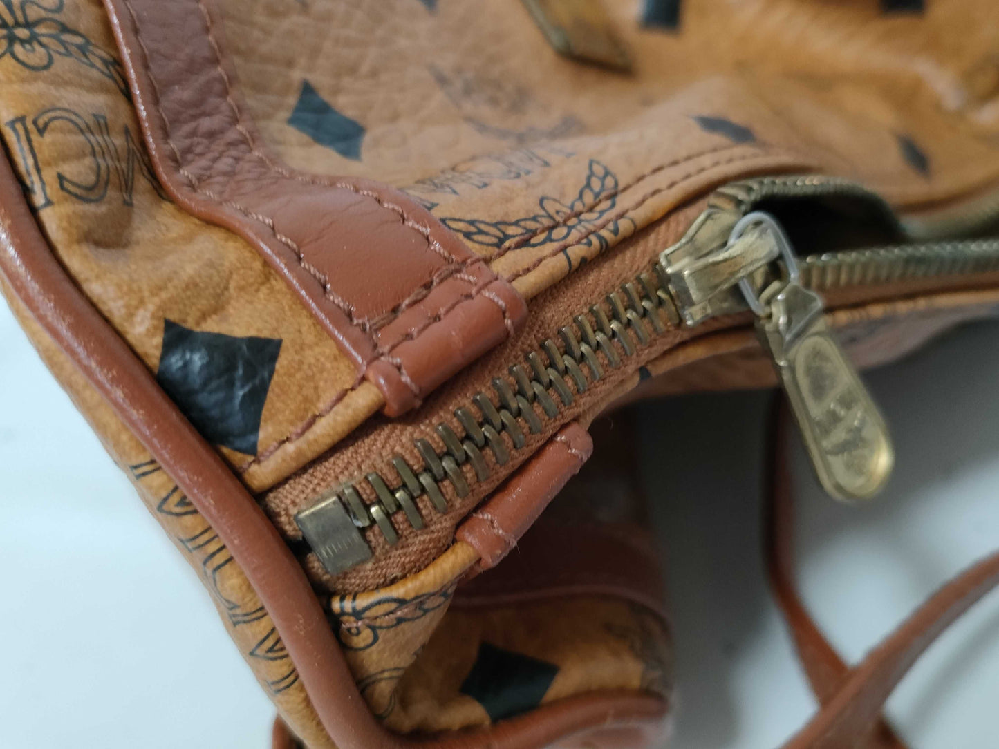 MCM Visetos Leather Shoulder Bag in Camel