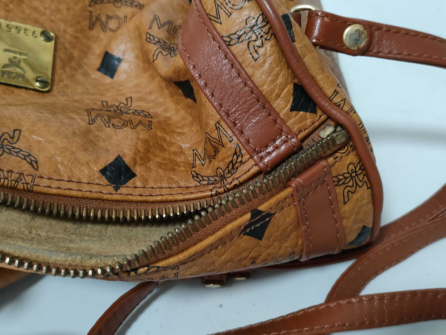 MCM Visetos Leather Shoulder Bag in Camel