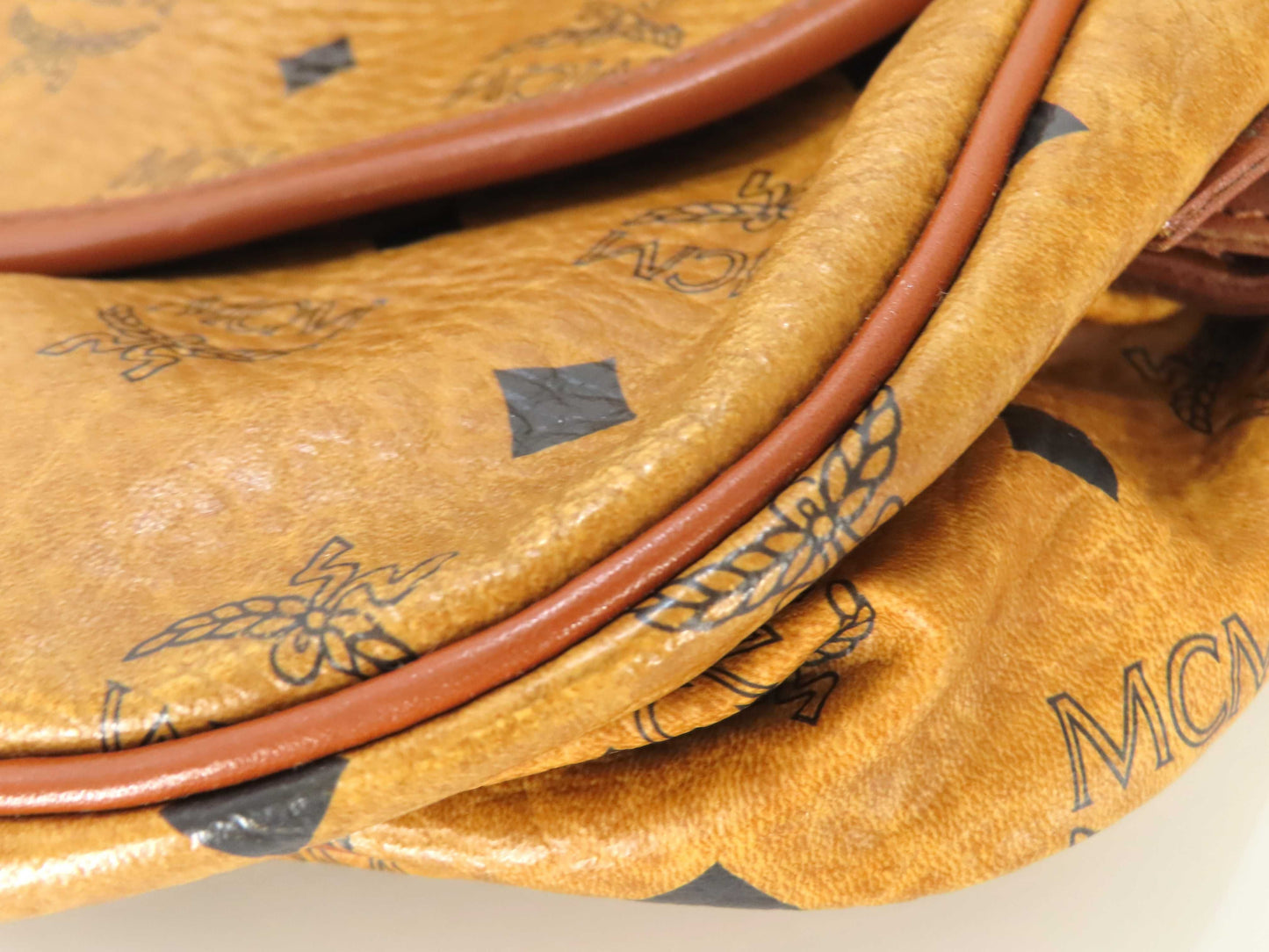 MCM Visetos Leather Shoulder Bag in Camel
