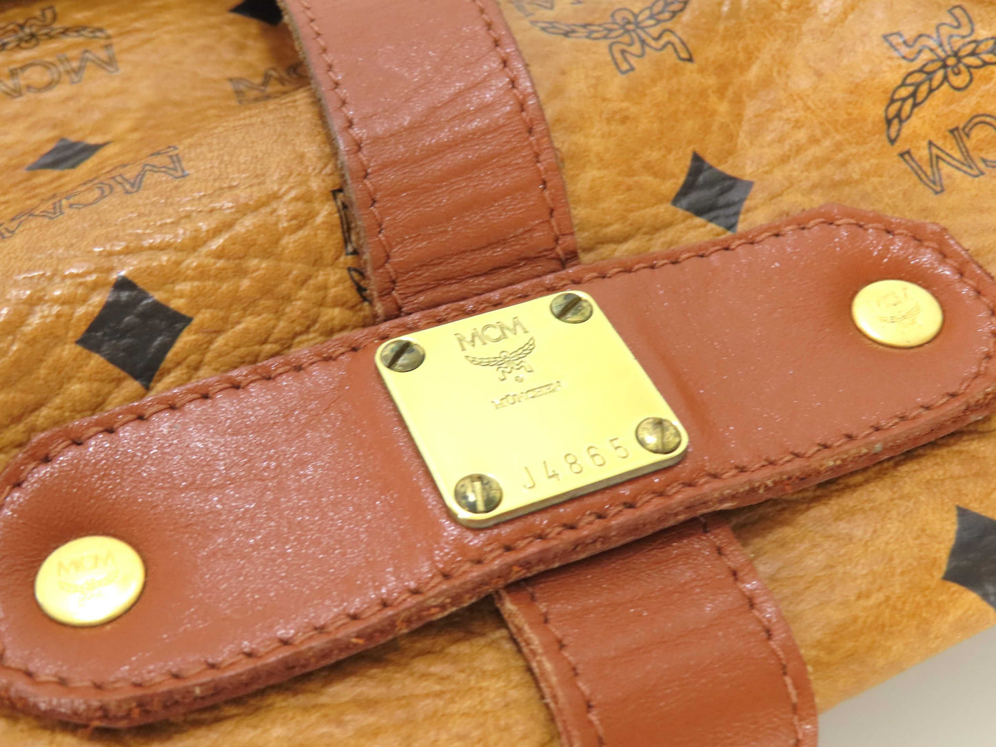 MCM Visetos Leather Shoulder Bag in Camel