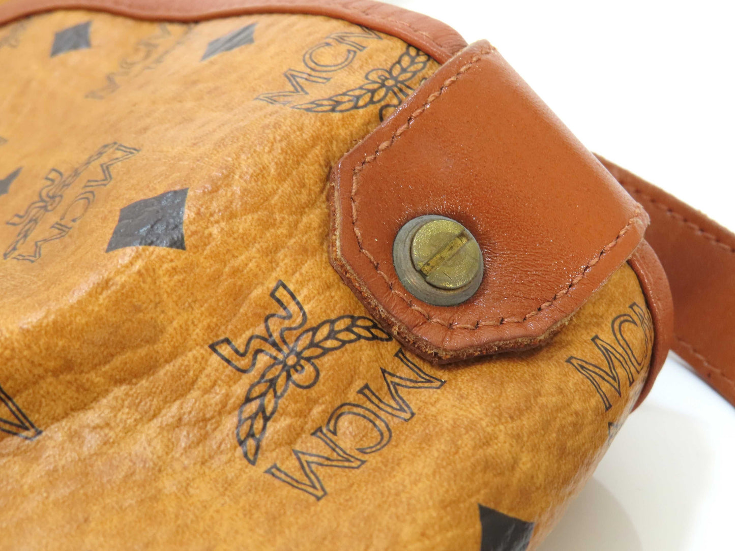 MCM Visetos Leather Shoulder Bag in Camel