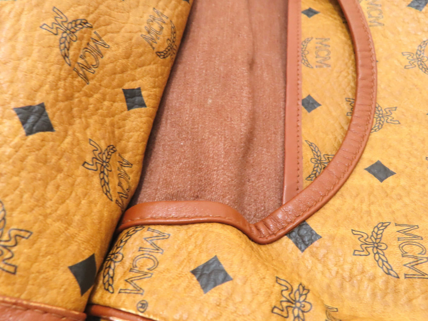 MCM Visetos Leather Shoulder Bag in Camel