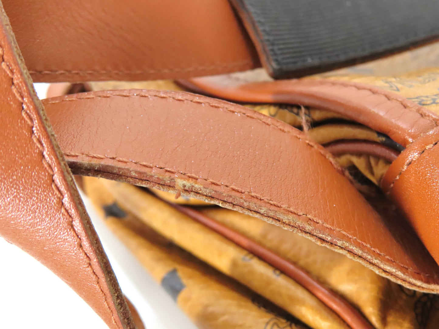 MCM Visetos Leather Shoulder Bag in Camel