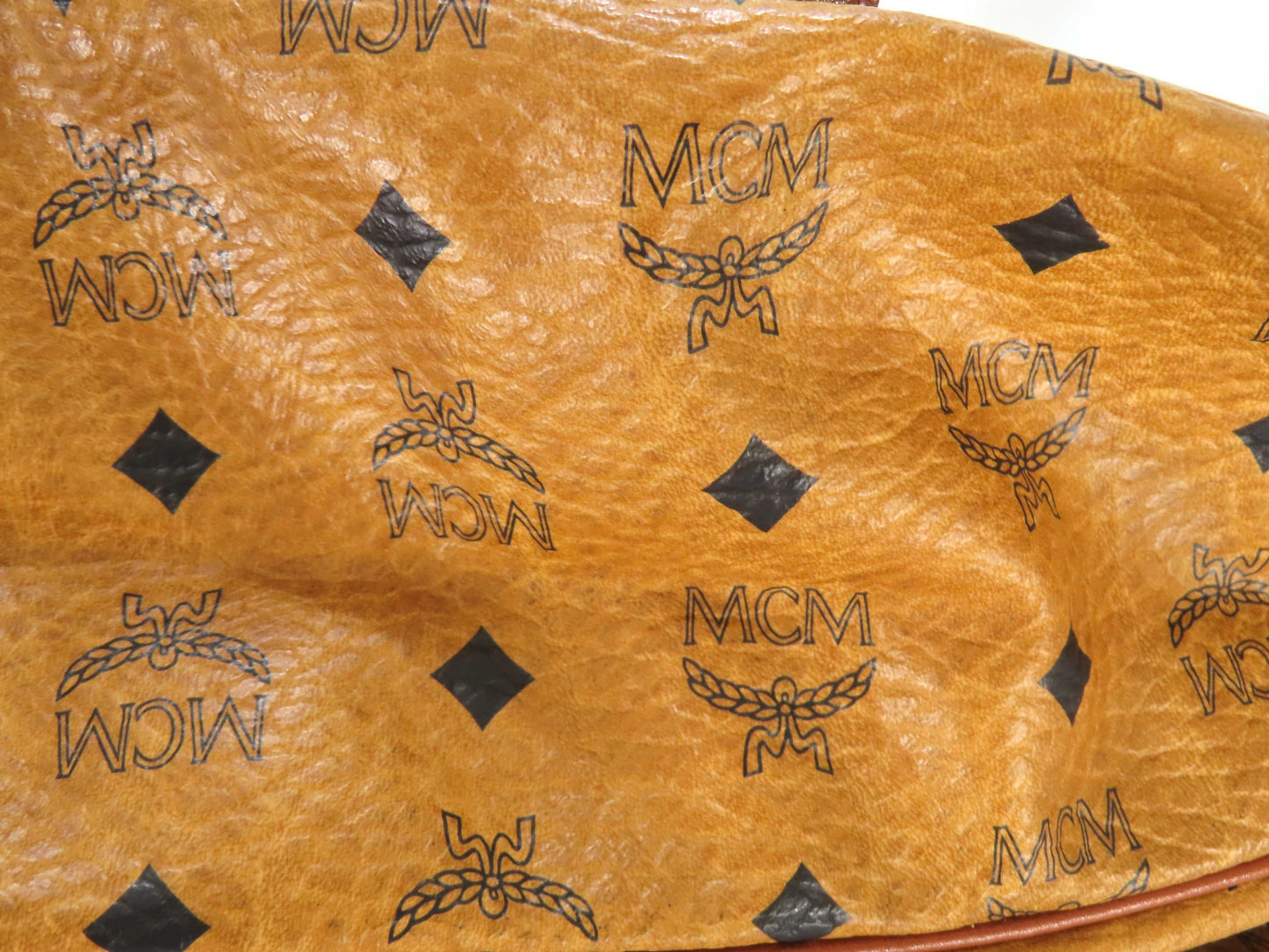 MCM Visetos Leather Shoulder Bag in Camel