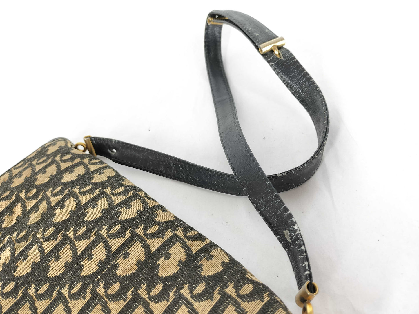 Dior Trotter Christian Dior Trotter Canvas Shoulder Bag Beige x Navy