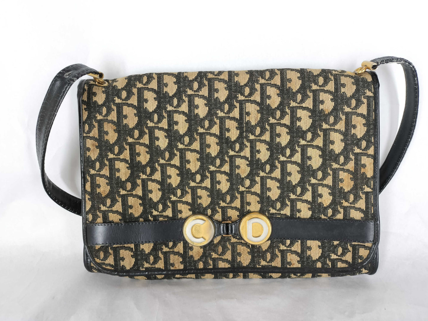 Dior Trotter Christian Dior Trotter Canvas Shoulder Bag Beige x Navy
