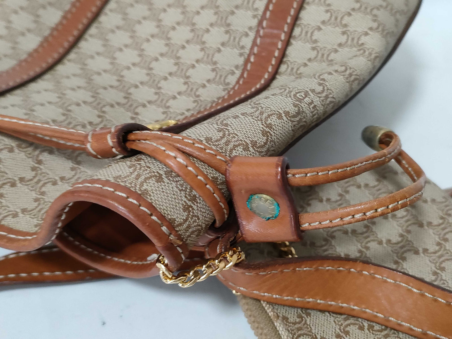 CELINE Macadam PVC and Leather Shoulder Bag M08 Beige and Brown