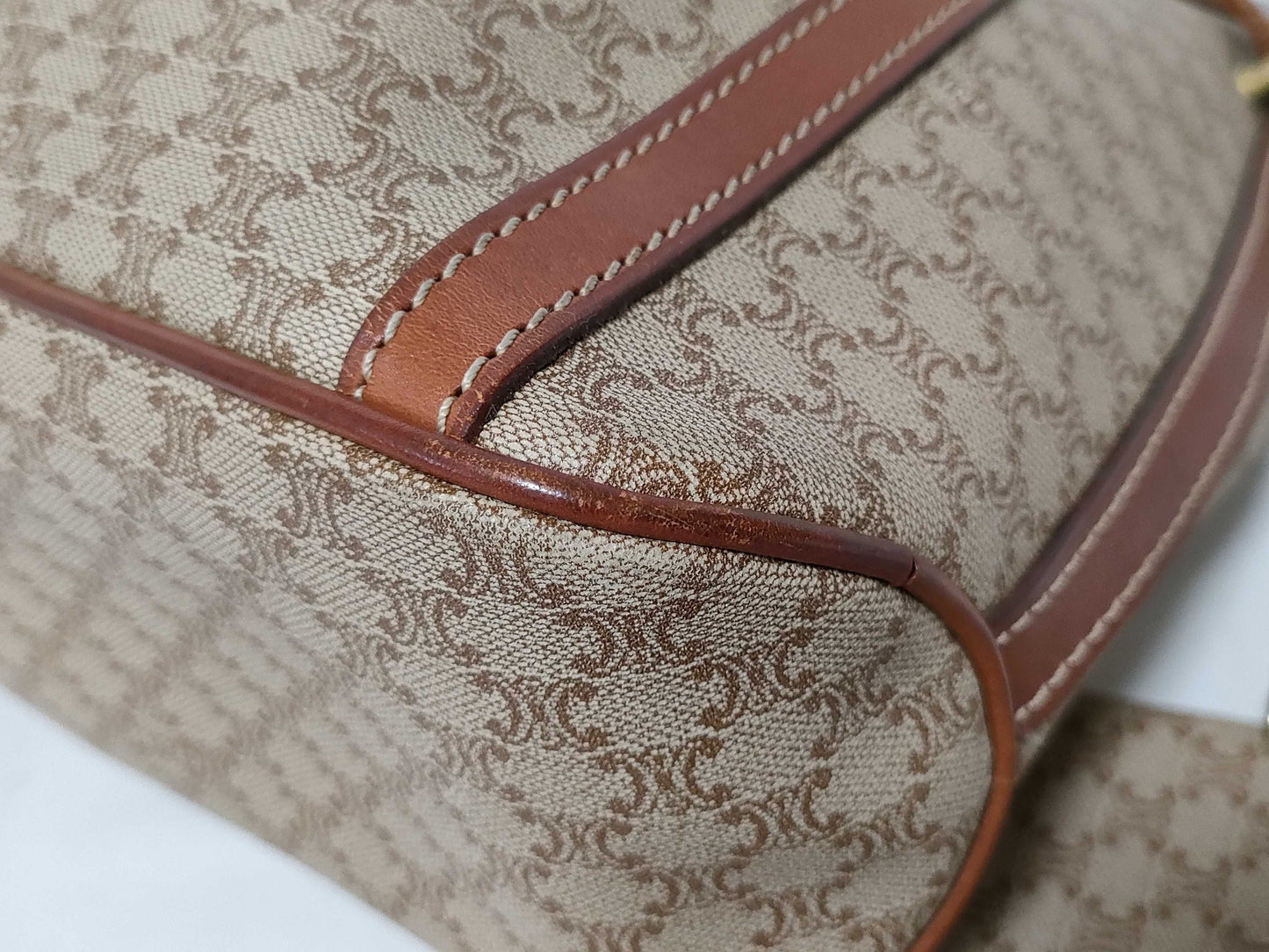 CELINE Macadam PVC and Leather Shoulder Bag M08 Beige and Brown