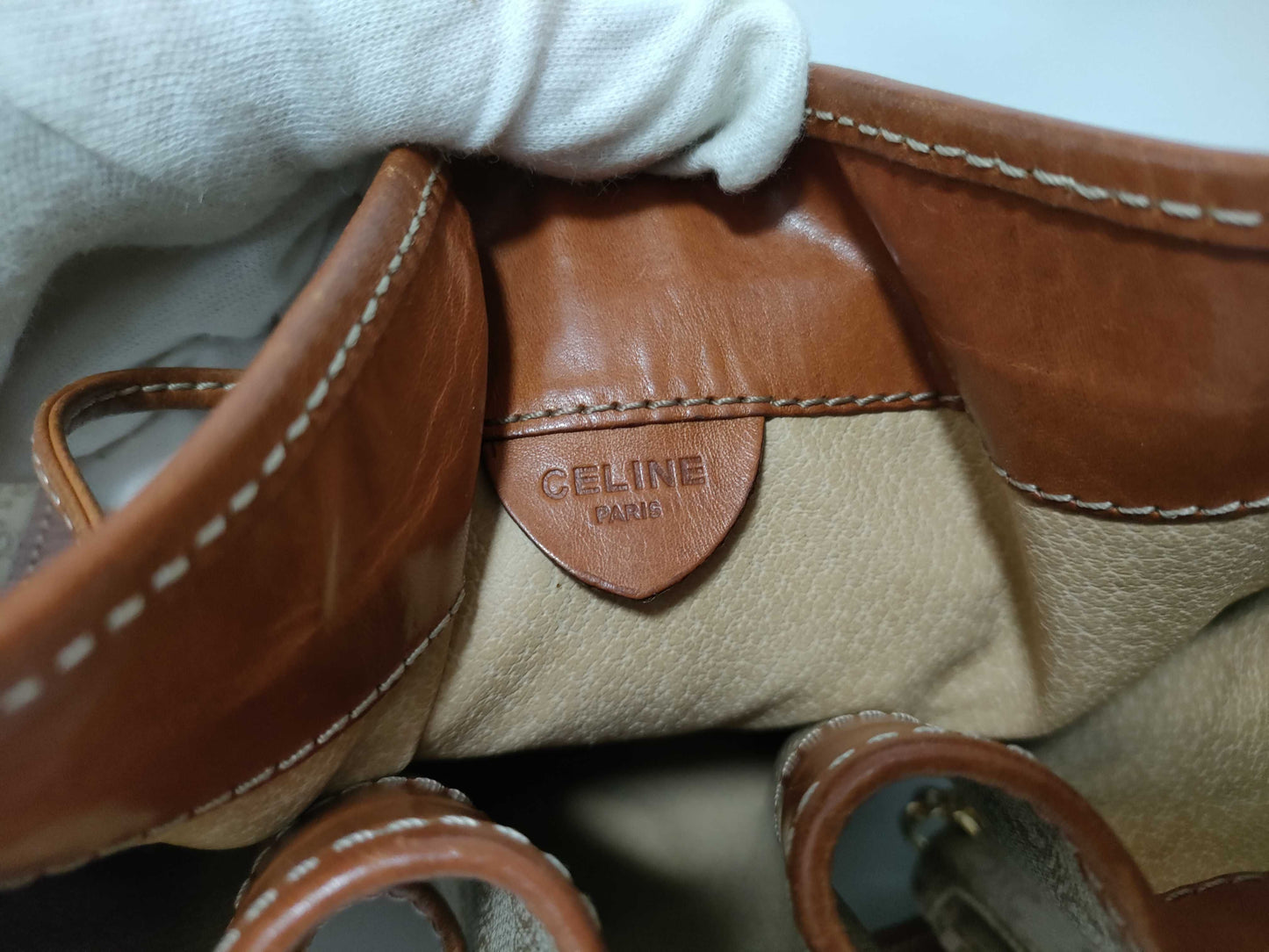 CELINE Macadam PVC and Leather Shoulder Bag M08 Beige and Brown