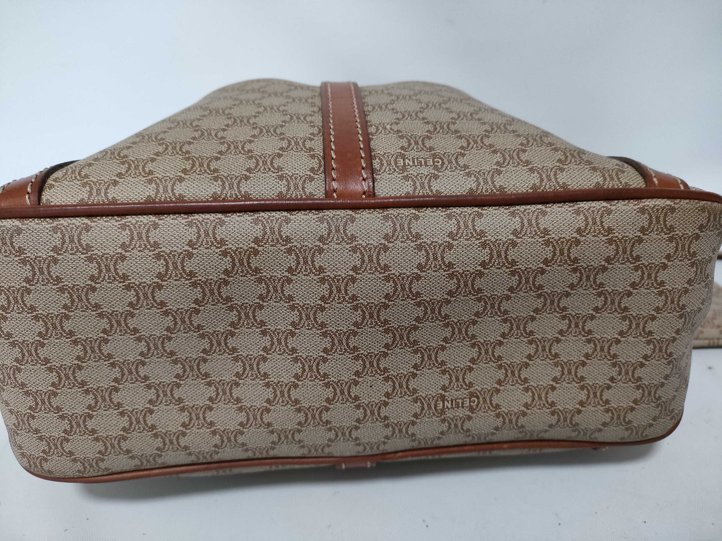 CELINE Macadam PVC and Leather Shoulder Bag M08 Beige and Brown