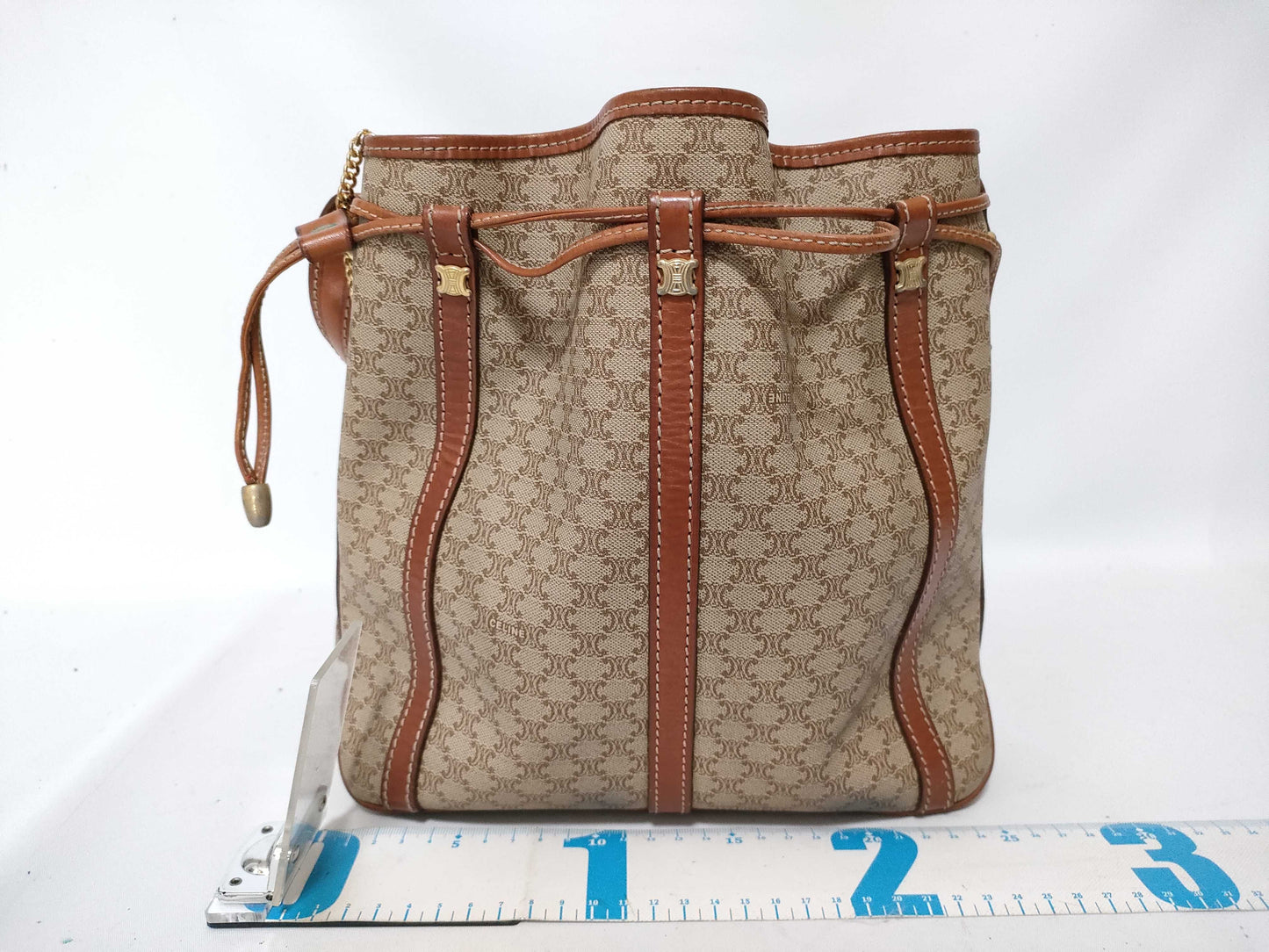 CELINE Macadam PVC and Leather Shoulder Bag M08 Beige and Brown