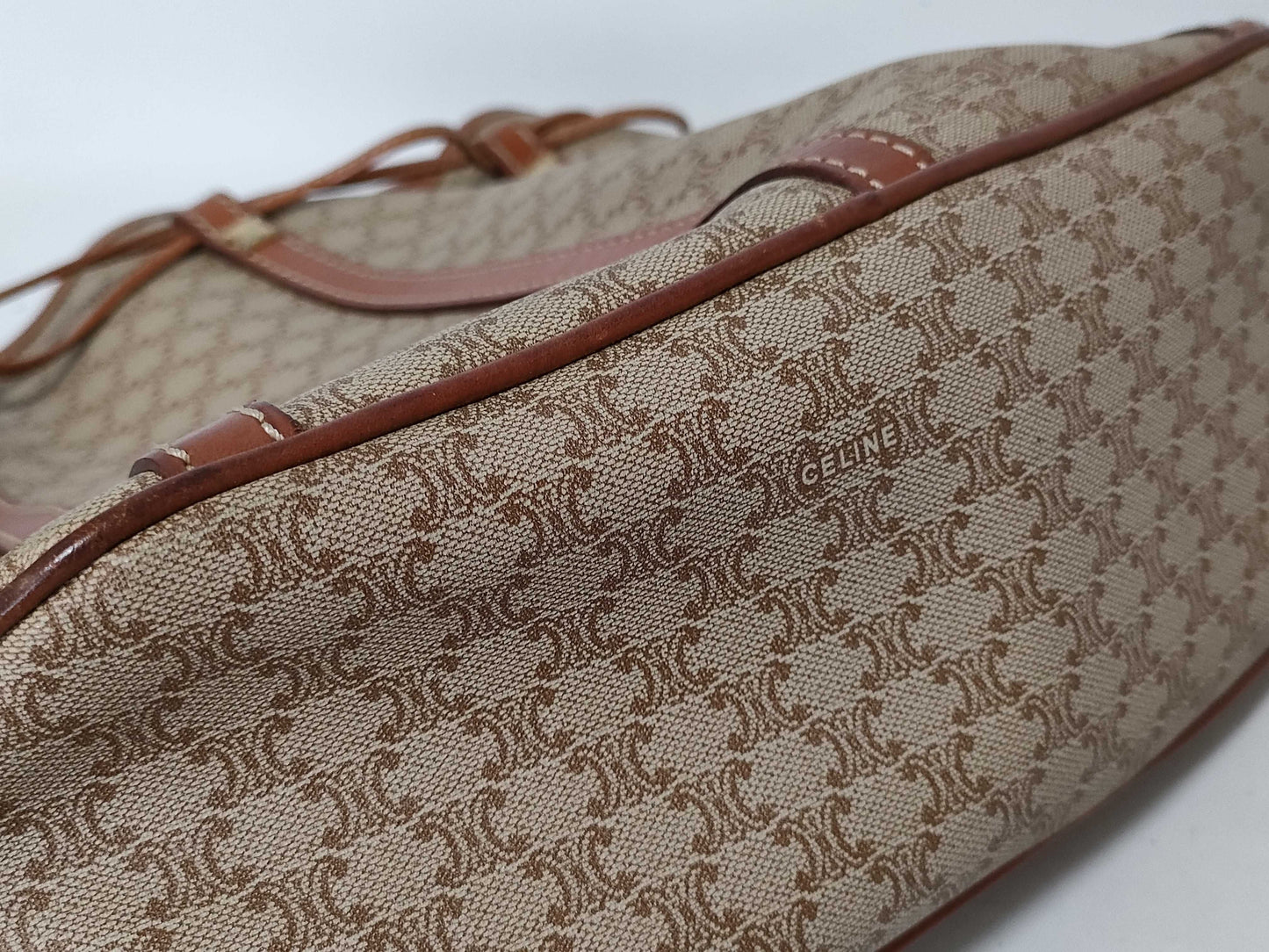CELINE Macadam PVC and Leather Shoulder Bag M08 Beige and Brown