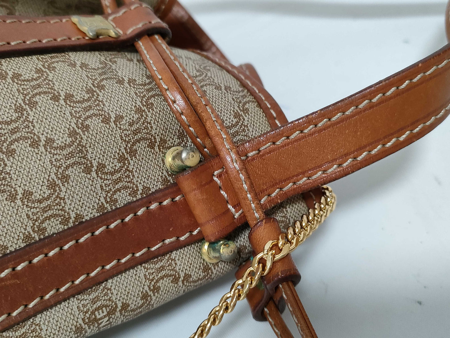CELINE Macadam PVC and Leather Shoulder Bag M08 Beige and Brown
