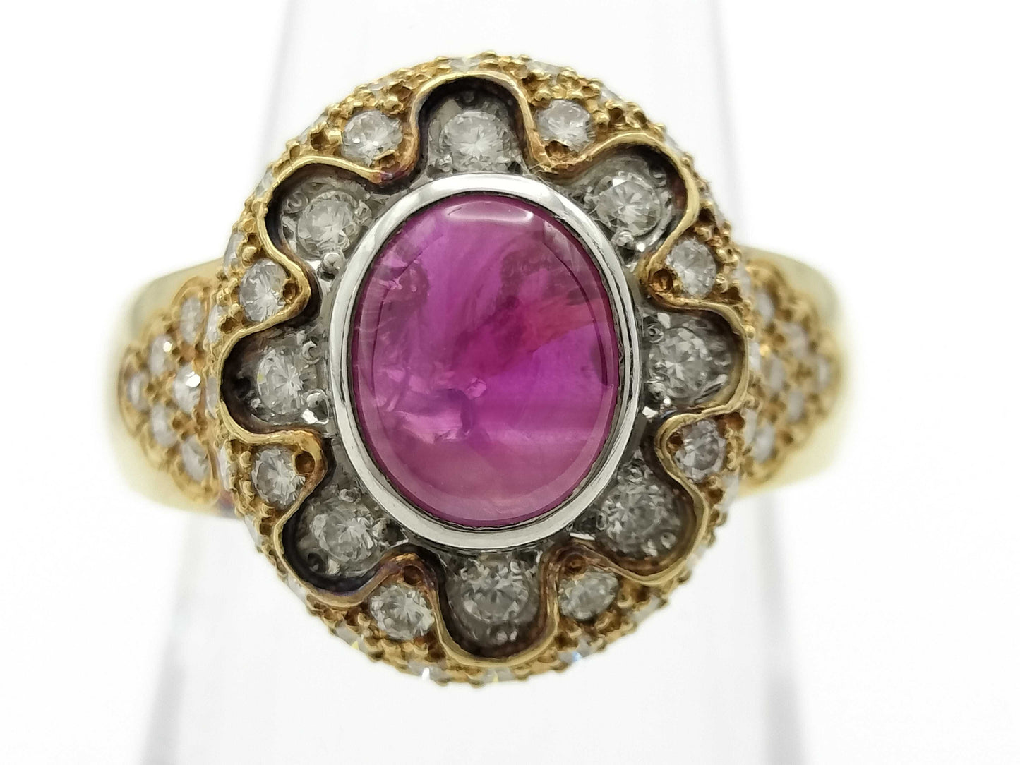 Pink Star Sapphire and Diamond Ring, 18K/PT900, 9.6g