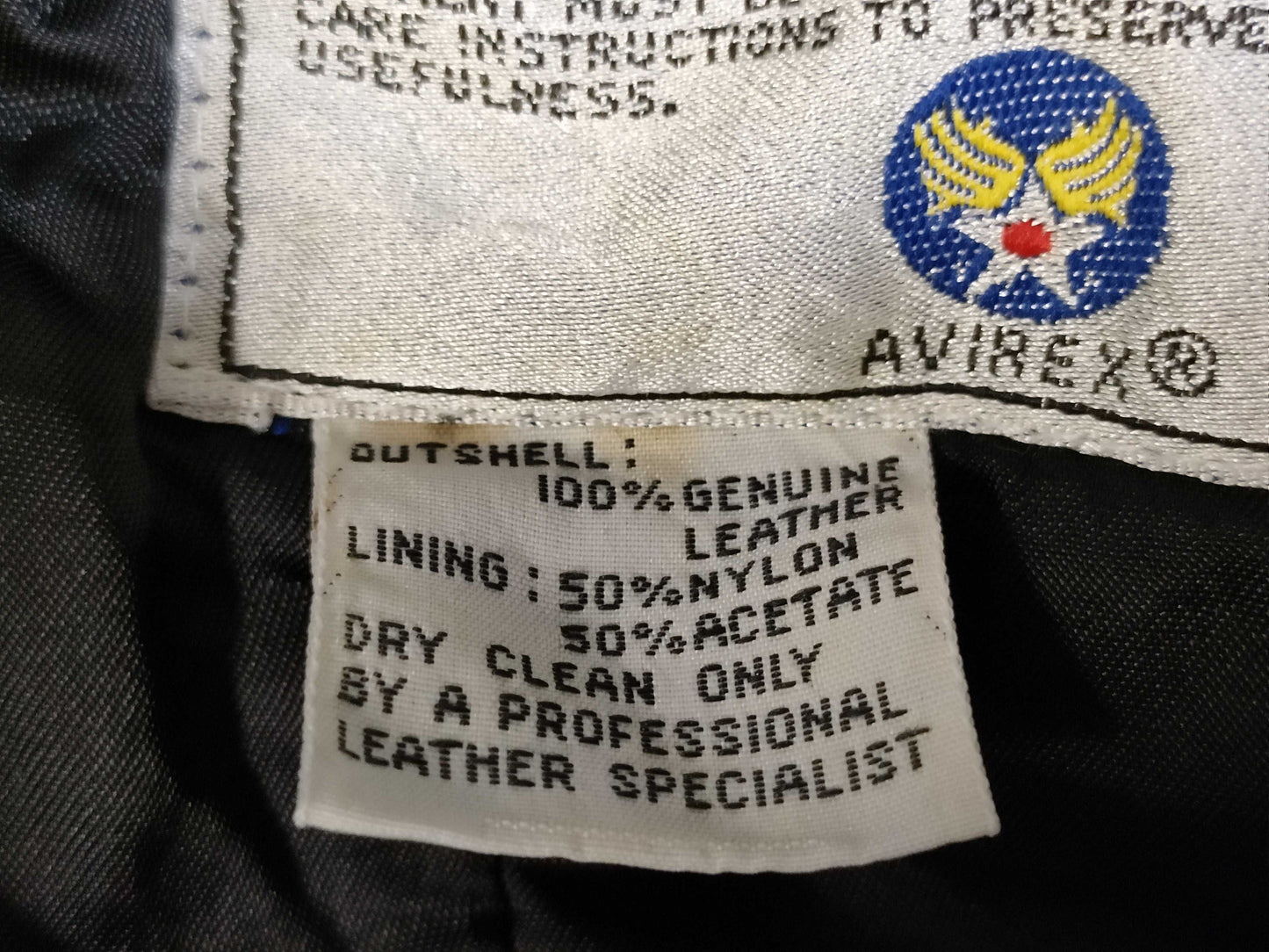 AVIREX Leather Flight Jacket with Genuine Leather Liner