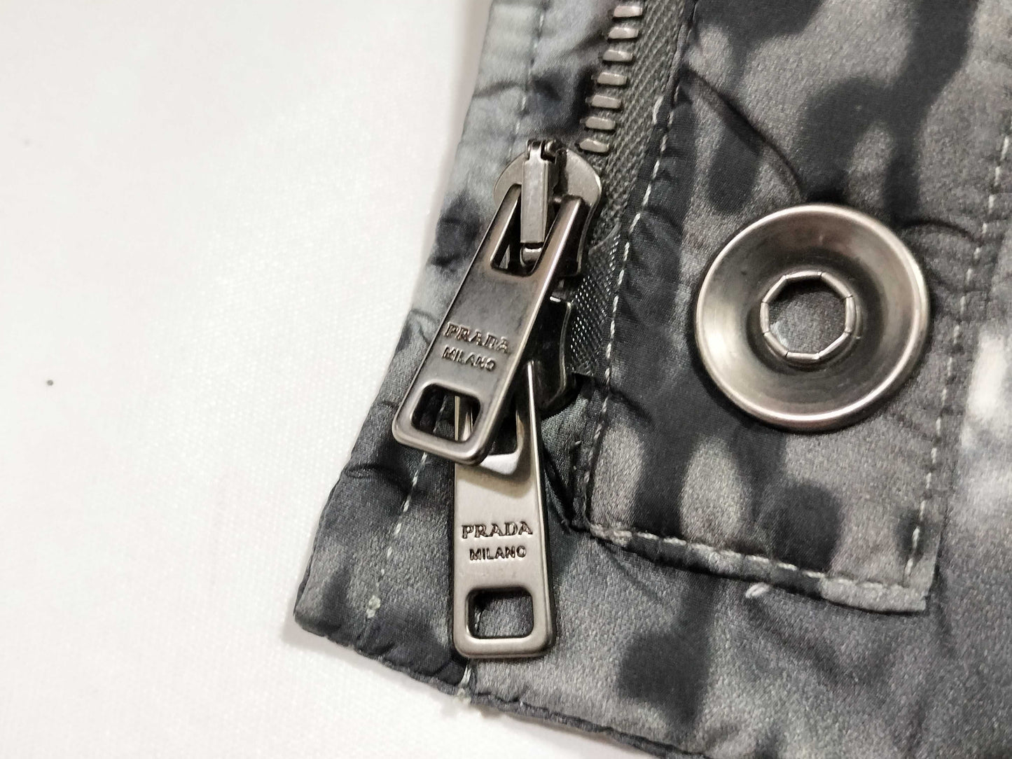 PRADA Prada Down Jacket with Triangle Logo Plate and Fur, Size 40