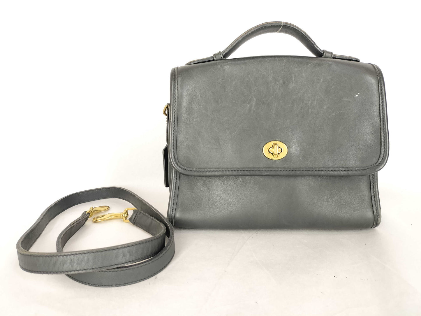 COACH 2-Way Leather Gray Shoulder Bag