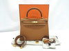 HERMES Kelly 25 Shoulder Bag with Gold Hardware and External Stitching, Brown