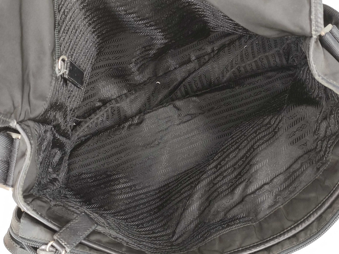 PRADA Nylon Prada Saffiano Combination Messenger Bag Black Shoulder Bag