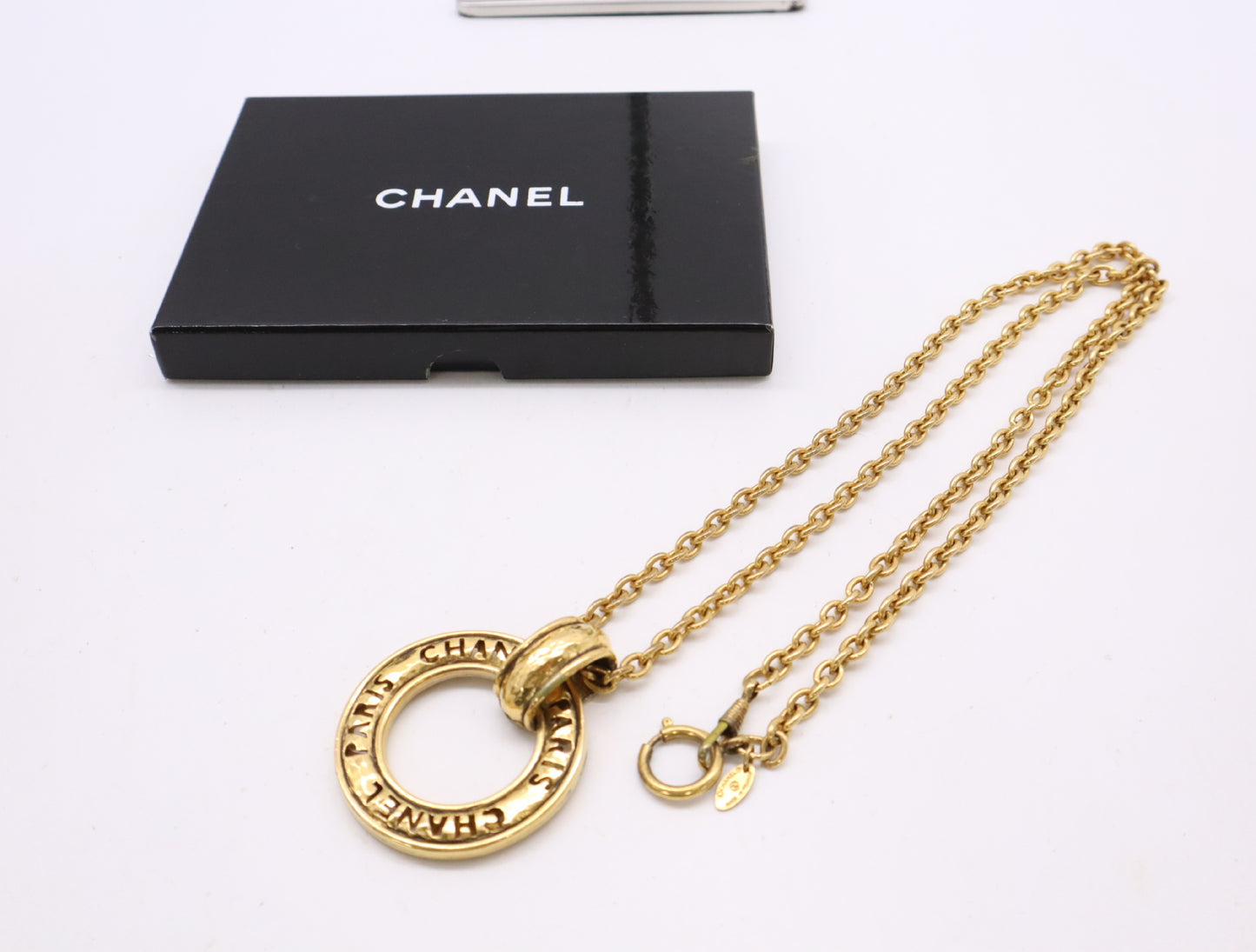 CHANEL Logo Ring Chain Necklace, Gold, Box Included, Chain Approx. 90cm