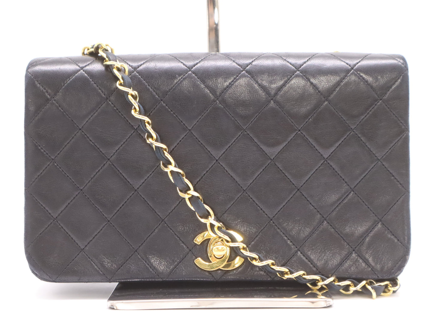 CHANEL Matelasse 23 Shoulder Bag with Full Flap, S-Chain, Turn Lock, GD Hardware, Black, Seal Marks, Card Number 1395084