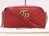 GUCCI Leather GG Marmont Quilted Small Shoulder Bag in Red with Dust Bag
