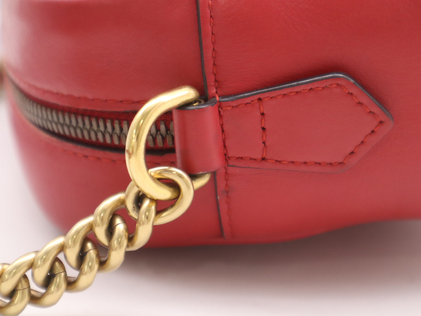 GUCCI Leather GG Marmont Quilted Small Shoulder Bag in Red with Dust Bag