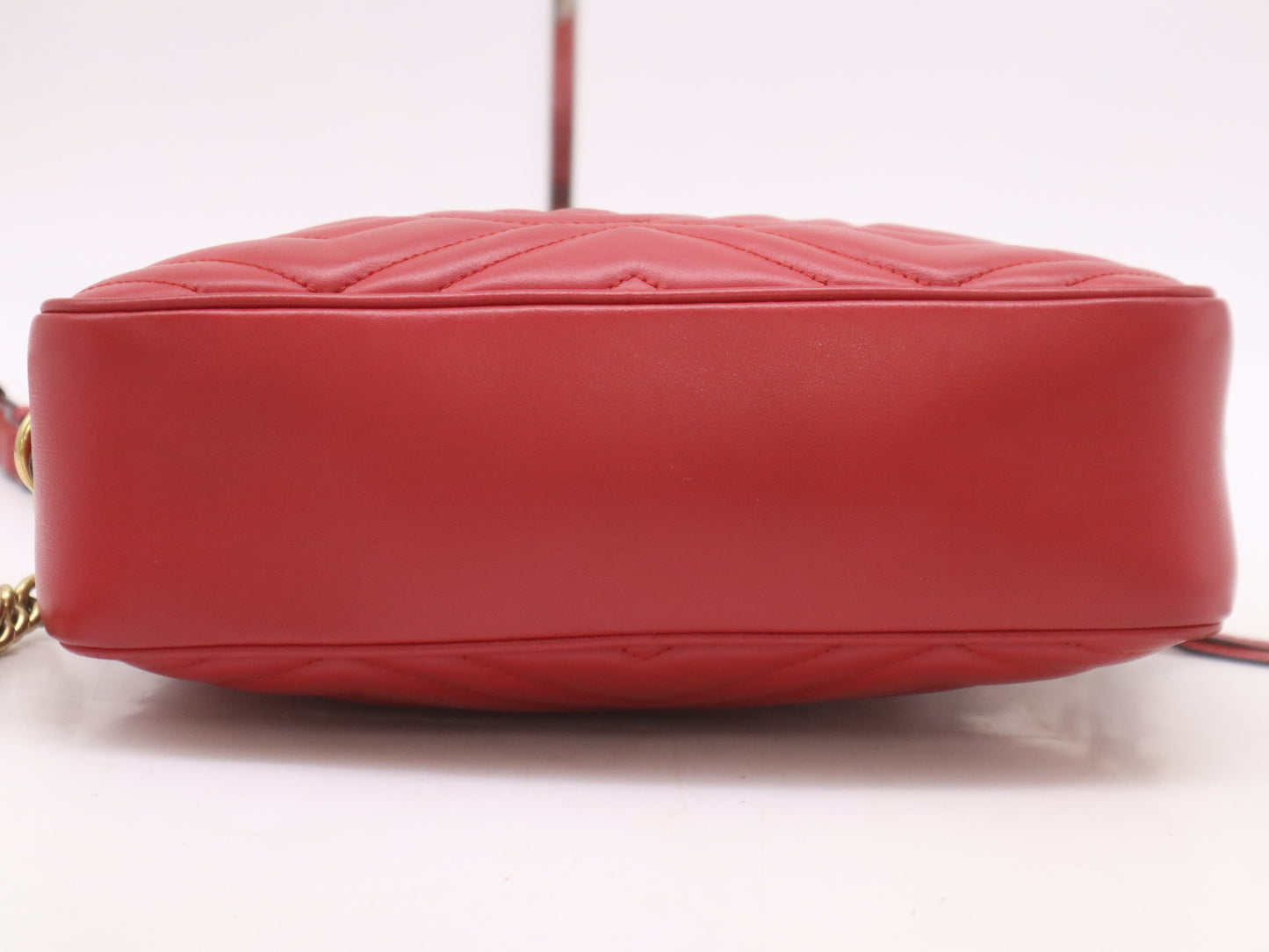 GUCCI Leather GG Marmont Quilted Small Shoulder Bag in Red with Dust Bag