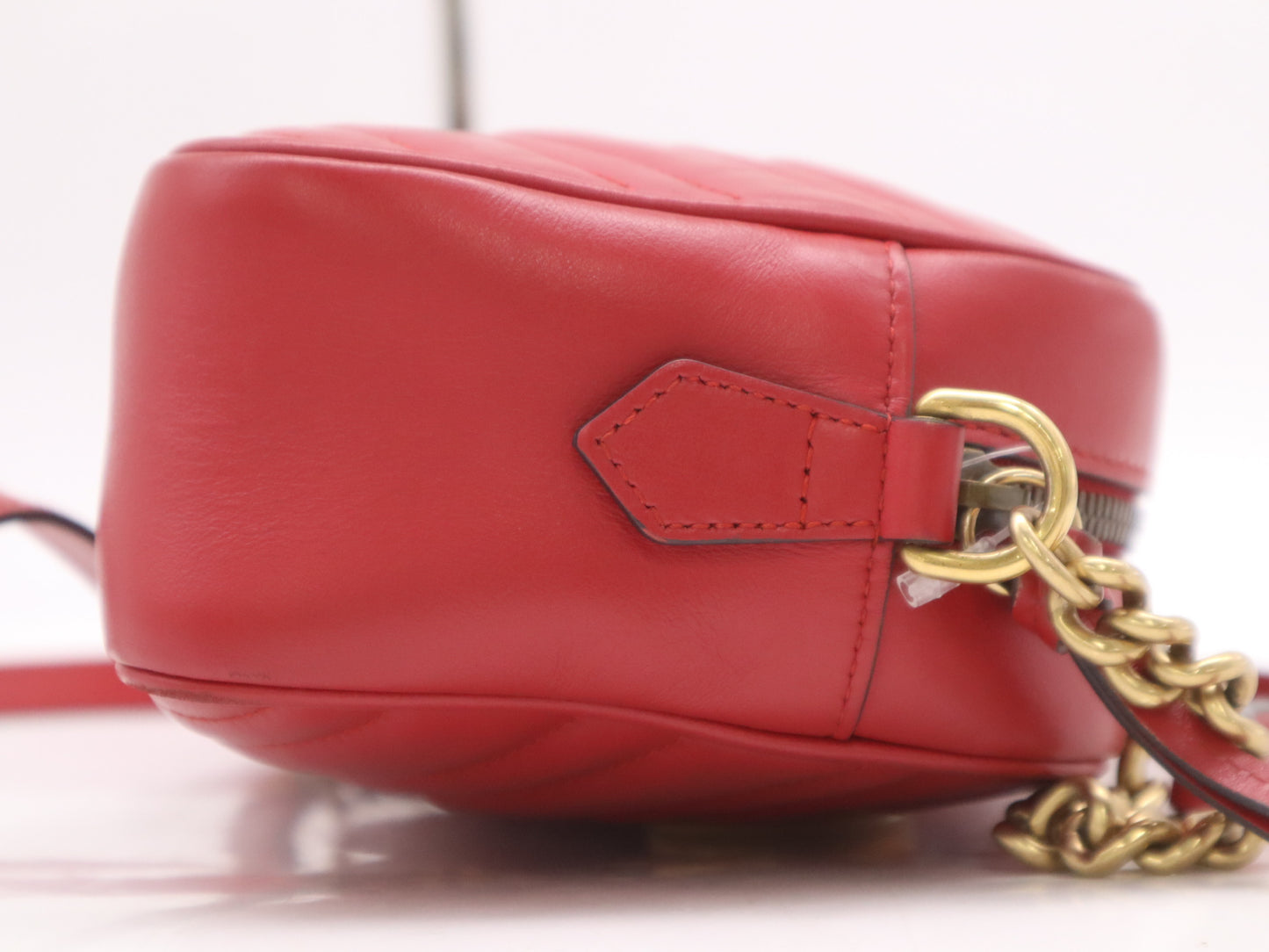 GUCCI Leather GG Marmont Quilted Small Shoulder Bag in Red with Dust Bag